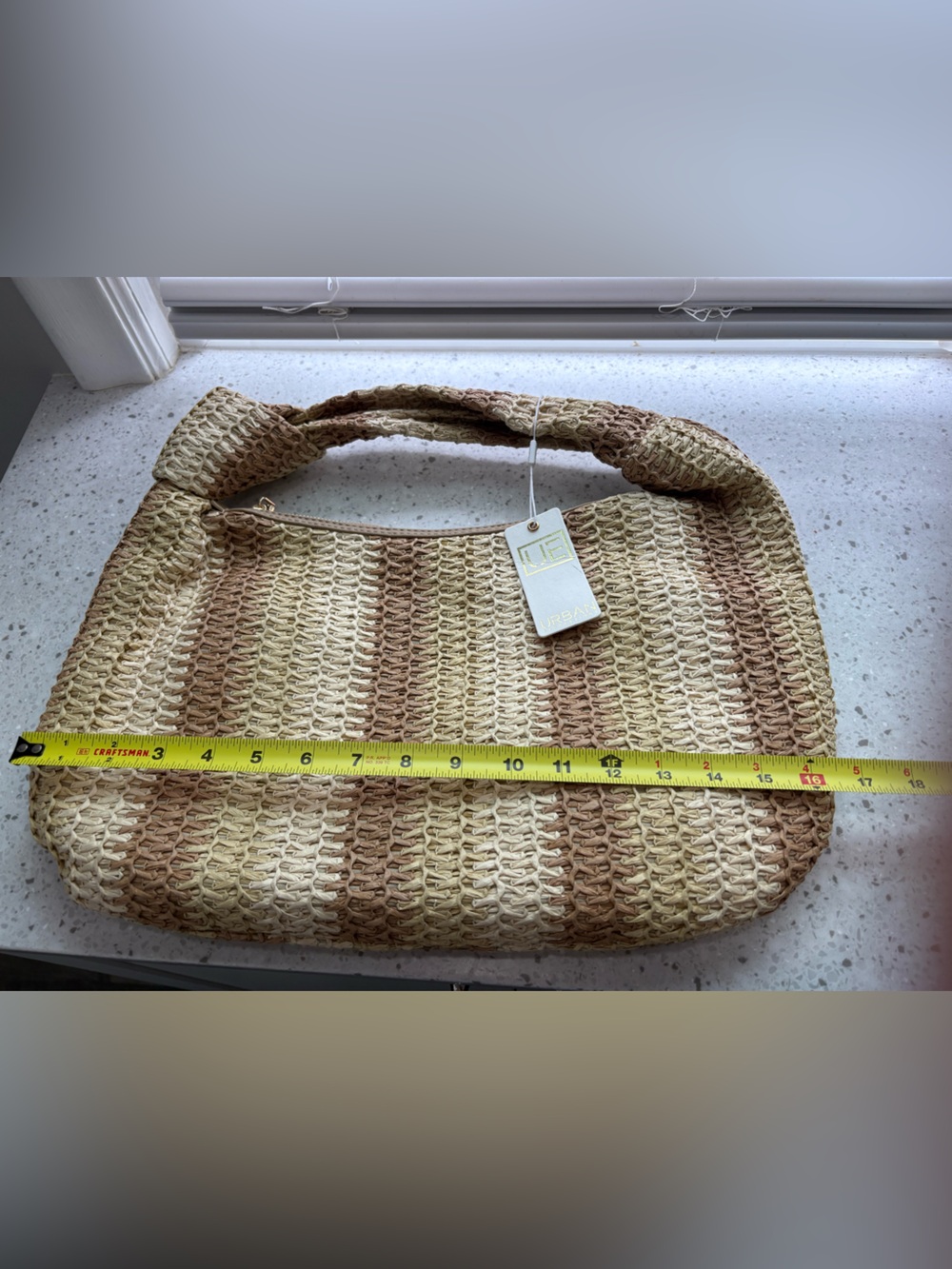 NWT Urban Expressions Woven Neutral Stripe Hobo Shoulder Bag - Picture 9 of 11